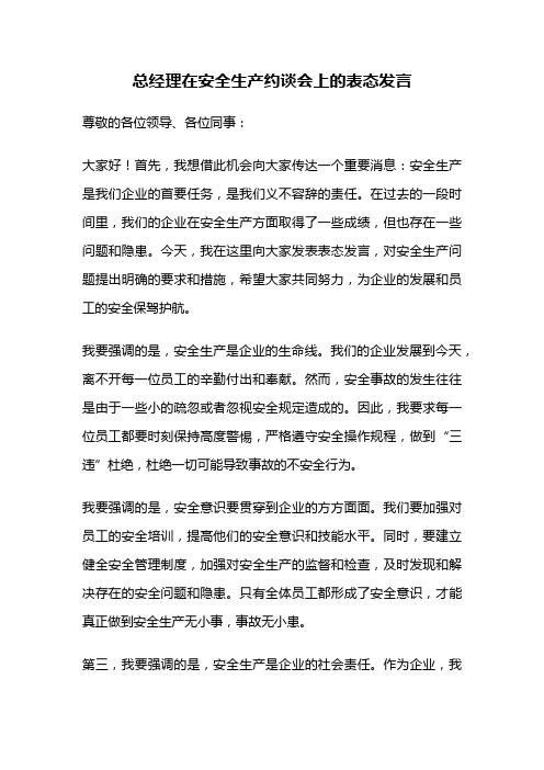 总经理在安全生产约谈会上的表态发言