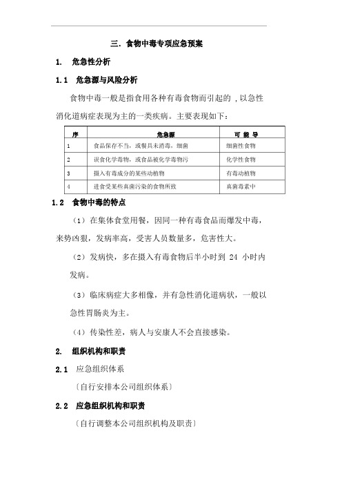 食物中毒专项应急预案