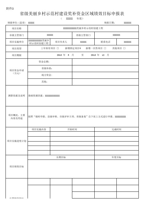 省级美丽乡村示范村建设奖补资金区域绩效目标申报表