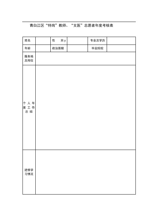 “特岗”教师、“支医”志愿者年度考核表
