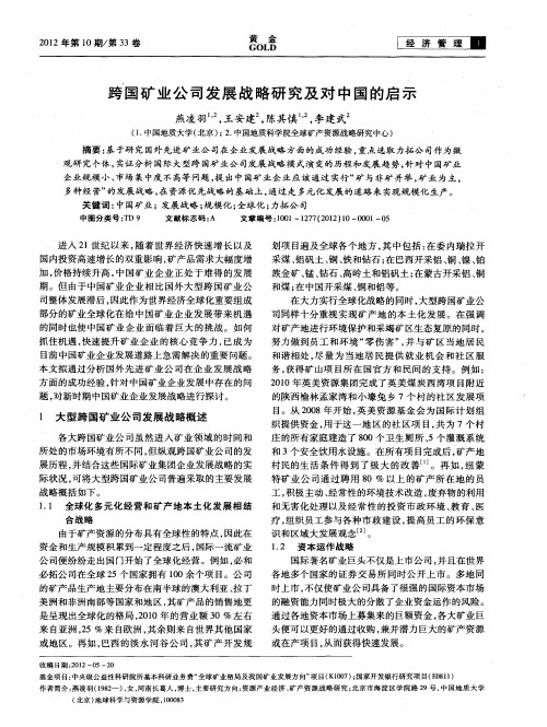 跨国矿业公司发展战略研究及对中国的启示