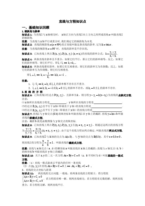 必修2初中数学第三章直线与方程知识点