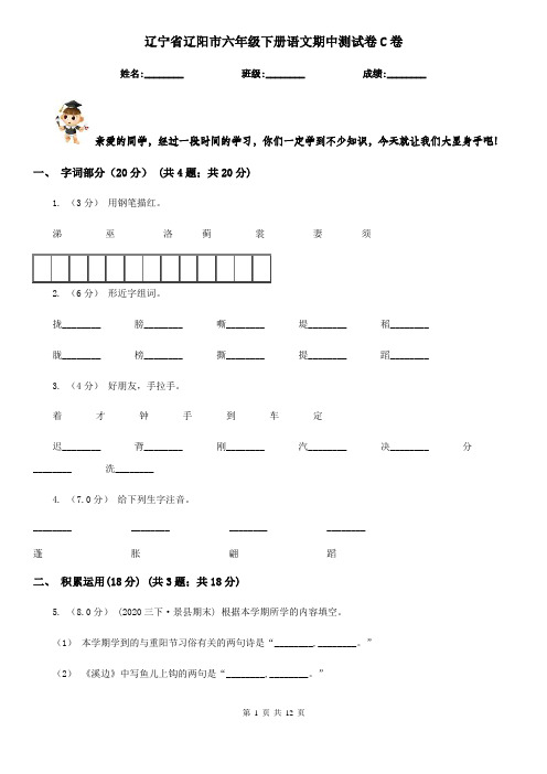 辽宁省辽阳市六年级下册语文期中测试卷C卷