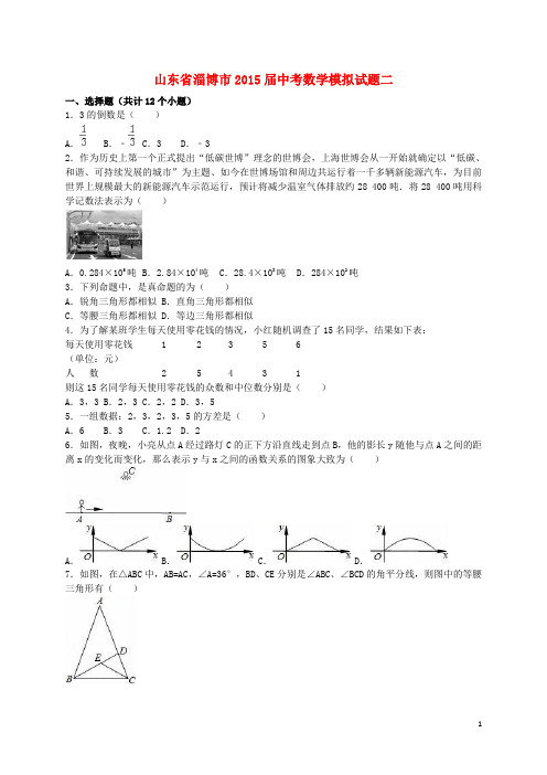 山东省淄博市2015届中考数学模拟试题二(含解析)