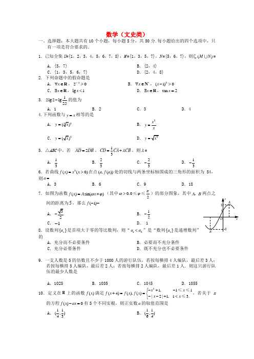 四川省泸州市高三数学第一次教学质量诊断性考试试题 文 新人教A版