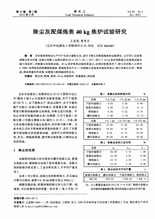 除尘灰配煤炼焦40kg焦炉试验研究