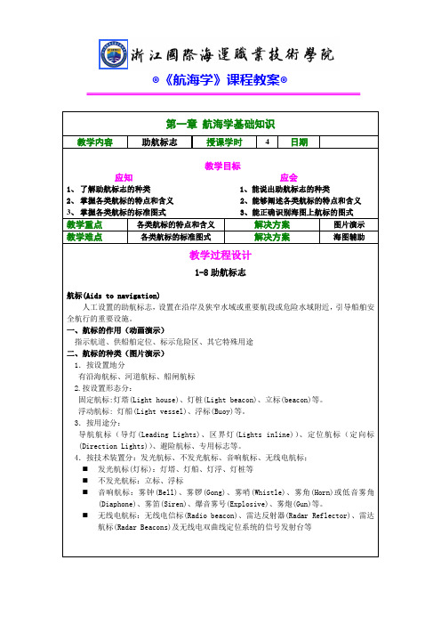 航海学基础知识教学内容助航标志授课学时4日期教学目标