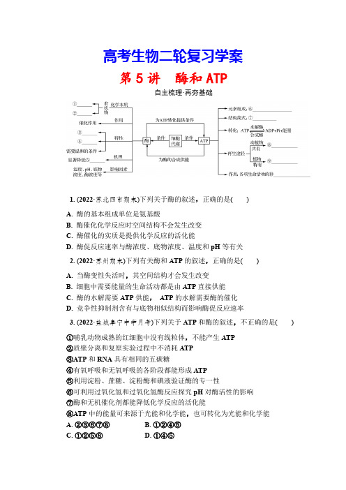 高考生物二轮复习学案：第5讲  酶和ATP