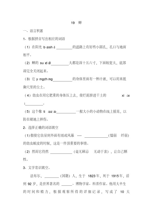 重点实验中学部编人教版八年级语文上册第19课《蝉》课堂同步试题