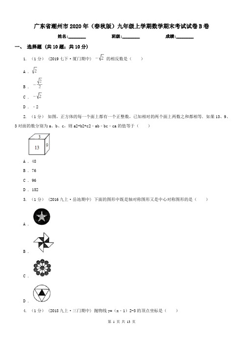 广东省潮州市2020年(春秋版)九年级上学期数学期末考试试卷B卷