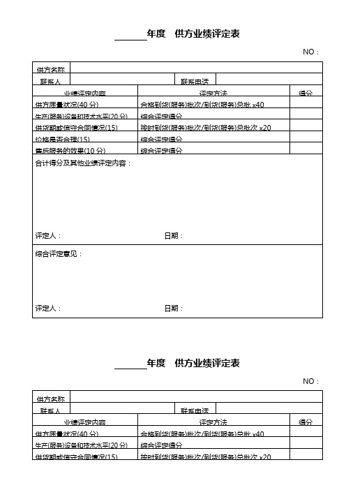 741 年度供方业绩评定表