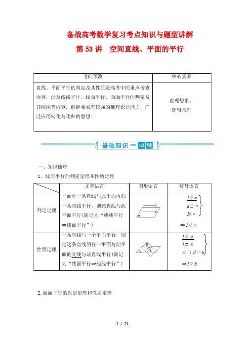 备战高考数学复习考点知识与题型讲解53---空间直线、平面的平行