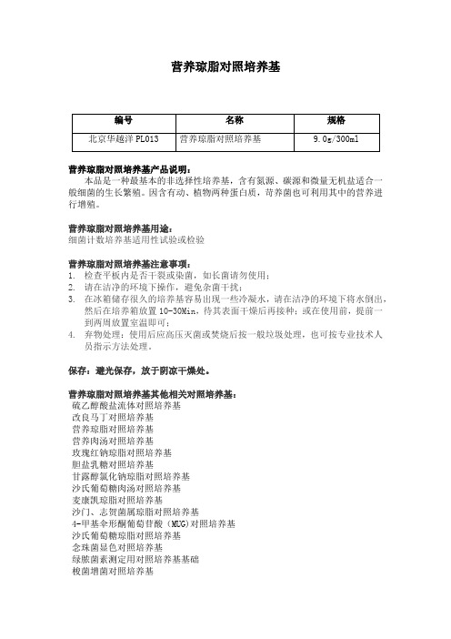 营养琼脂对照培养基使用说明