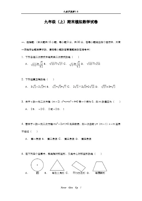 2019-2020年北师大版九年级数学上册期末模拟测试及答案解析-精编试题