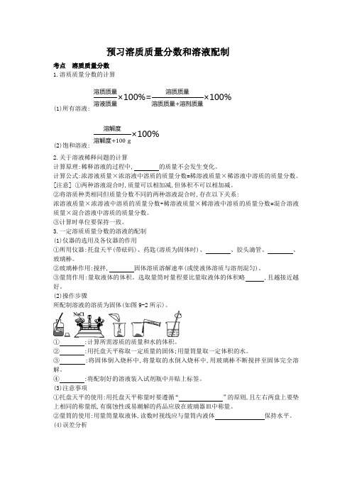 中考复习-溶质质量分数和溶液的配制