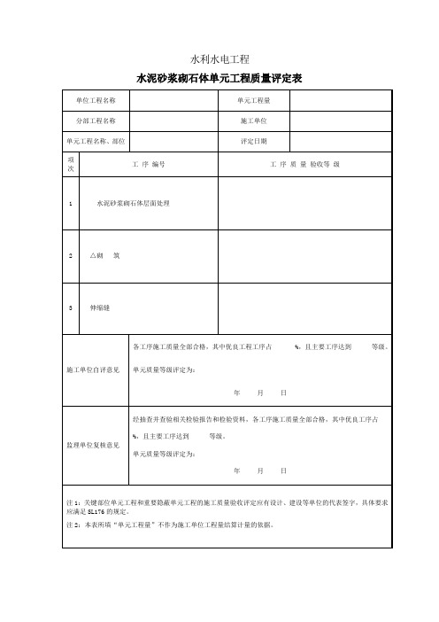 SL631-2012水泥砂浆砌石体单元工程质量评定表.doc