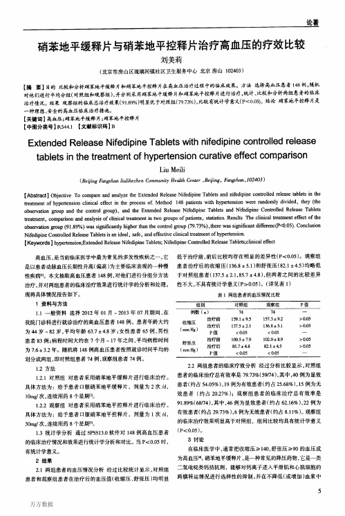 硝苯地平缓释片与硝苯地平控释片治疗高血压的疗效比较(1)