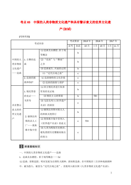 2020版高考历史一轮总复习中国的人类非物质文化遗产和具有警示意义的世界文化遗产