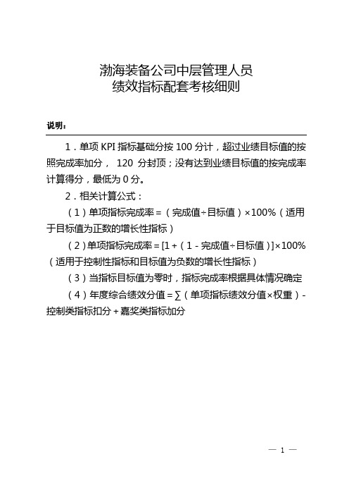 渤海装备公司中层领导人员绩效指标配套考核细则V6 - (附件)