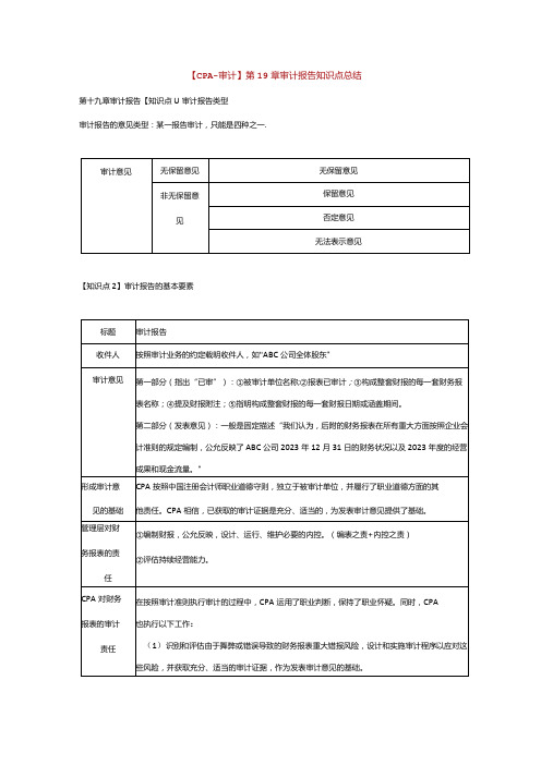 【CPA审计】第19章 审计报告知识点总结