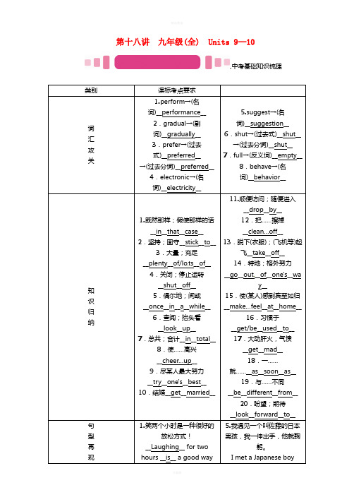 中考英语命题研究 第一编 教材同步复习篇 第十八讲 九全 Units 9-10(精讲)试题1