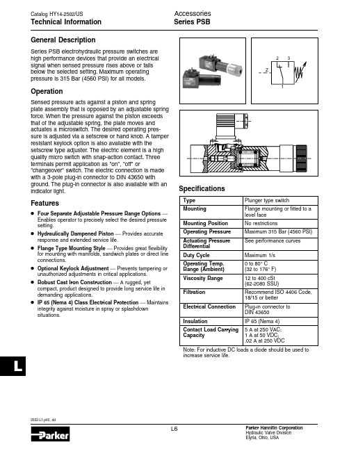 Parker Hannifin 电气伏立压差开关说明说明书