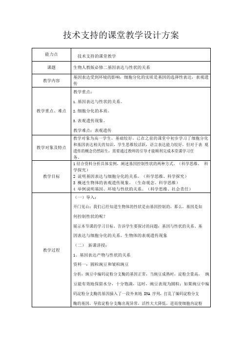 《基因表达与性状的关系》课堂教学设计方案表