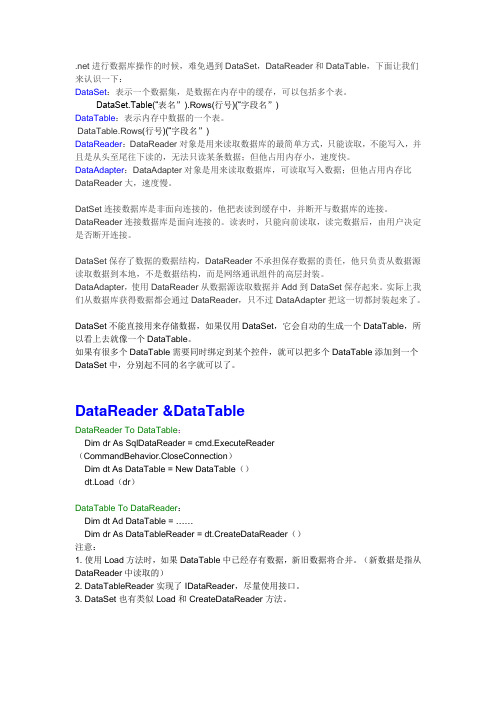 C#中DataSet,DataTable,DataReader,DataAdapter的比较