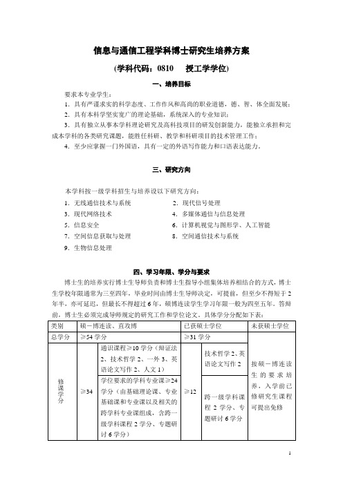 【DOC】信息与通信工程学科博士研究生培养方案.