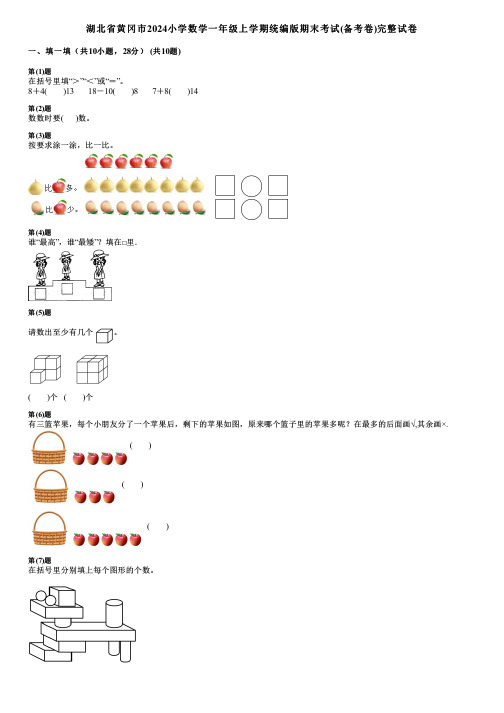 湖北省黄冈市2024小学数学一年级上学期统编版期末考试(备考卷)完整试卷