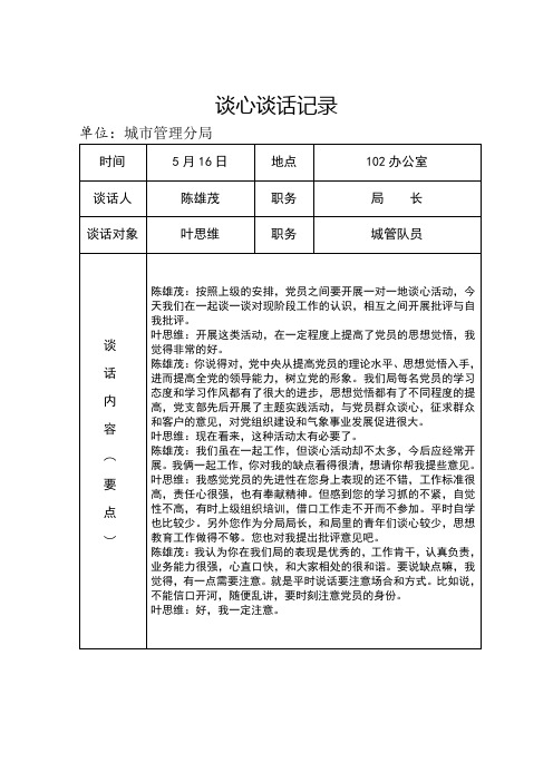 党员各种谈心谈话记录样本