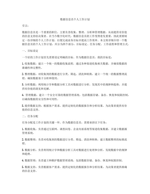 数据信息员个人工作计划