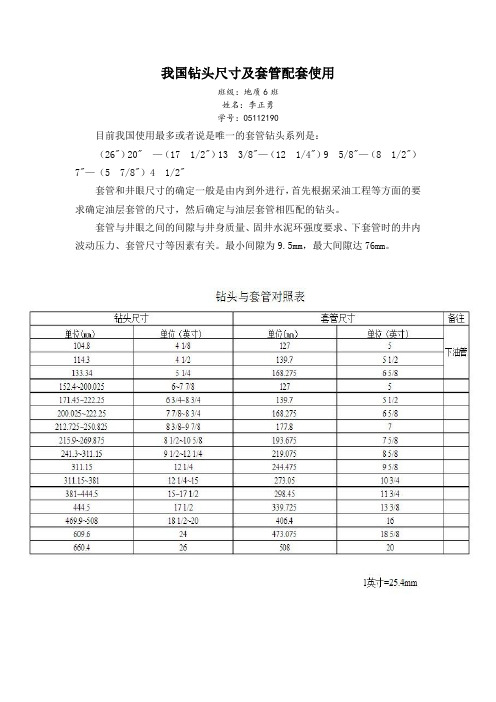 我国钻头尺寸及套管配套使用