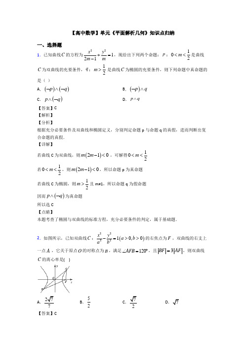 高考数学压轴专题新备战高考《平面解析几何》知识点总复习附答案解析