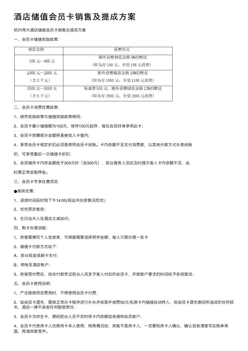 酒店储值会员卡销售及提成方案