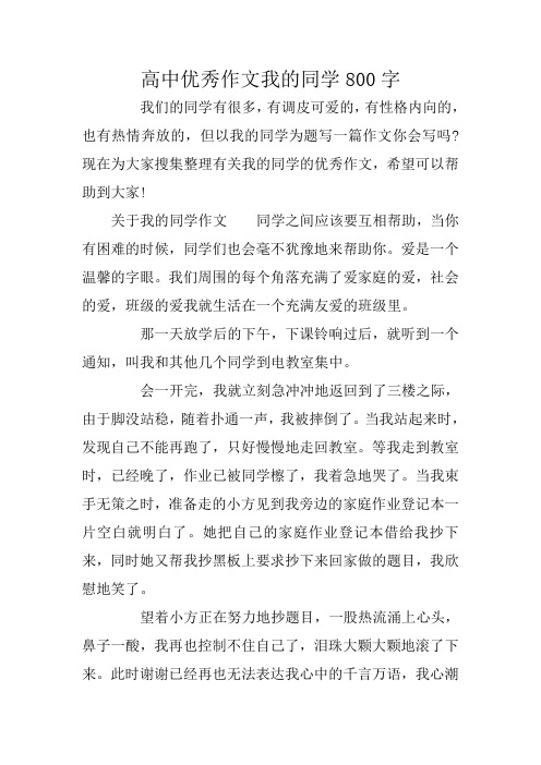 高中优秀作文我的同学800字