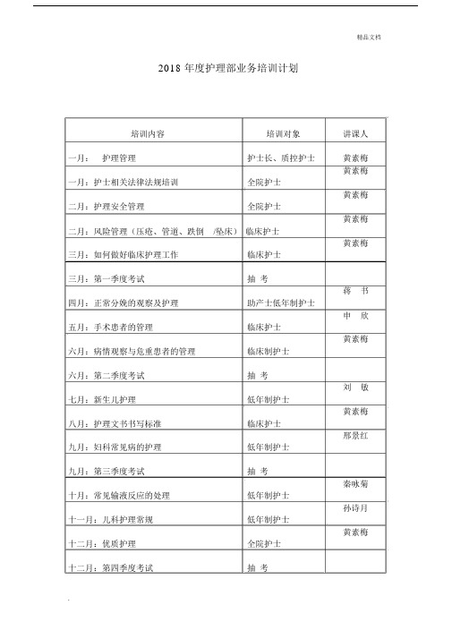 护理业务重点学习的培训计划模板.docx