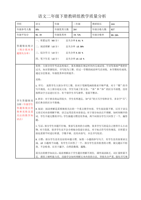 语文二年级下册教研组质量分析