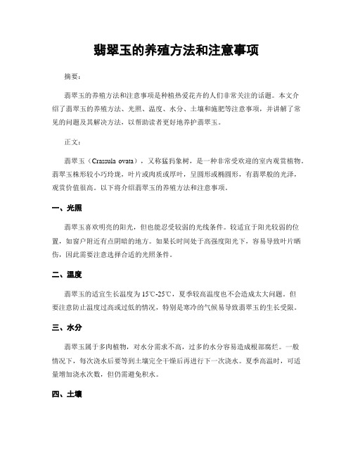 翡翠玉的养殖方法和注意事项