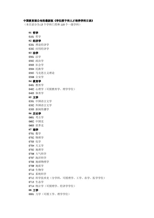 最新版《学位授予和人才培养学科目录》