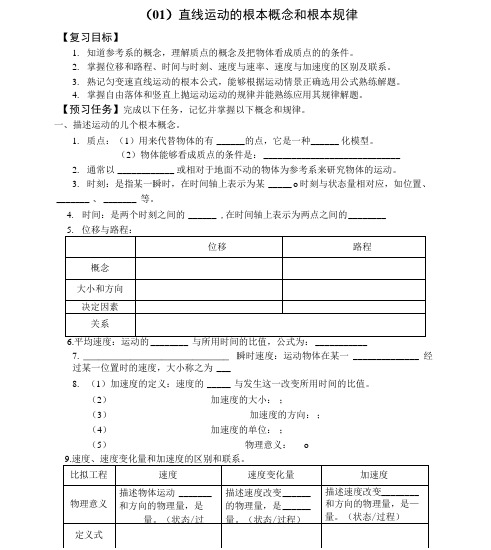 直线运动的基本概念和基本规律