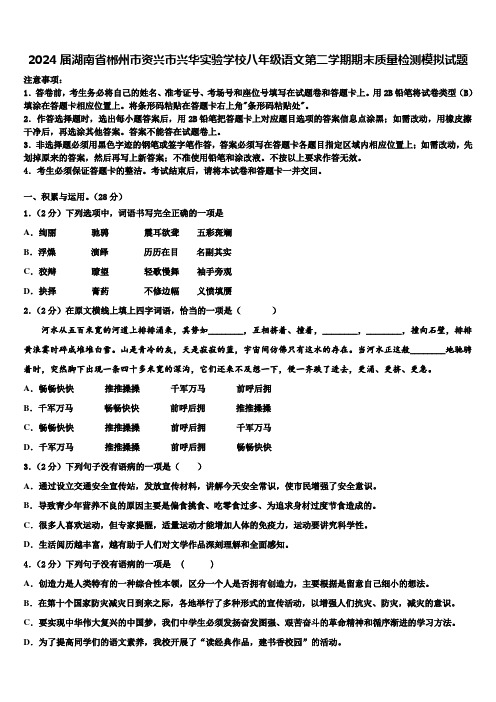 2024届湖南省郴州市资兴市兴华实验学校八年级语文第二学期期末质量检测模拟试题含解析