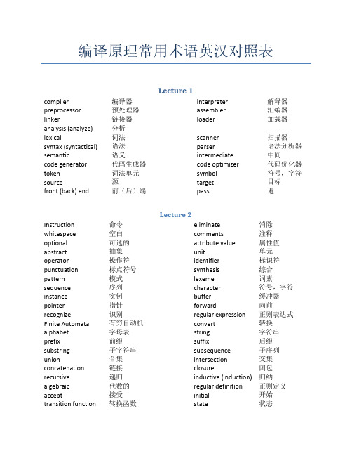 编译原理常用术语英汉对照表