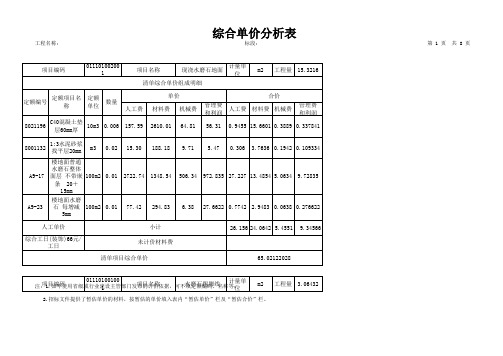 全部打印 综合单价分析表