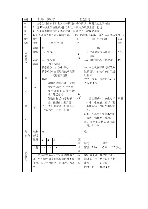 体育七年级下册《实心球》教案