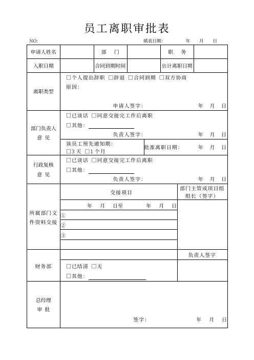 公司员工离职详细审批单