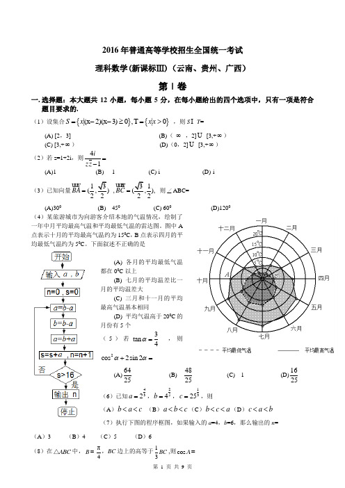 高清版2016年新课标Ⅲ理数高考试题文档版(含答案)