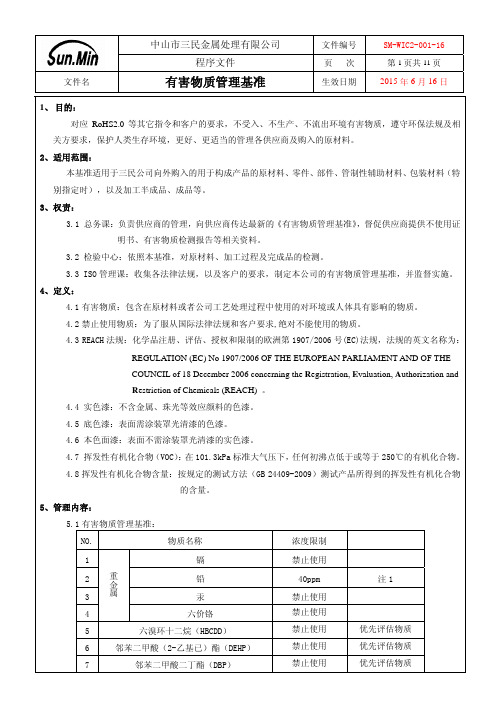 有害物质管理基准