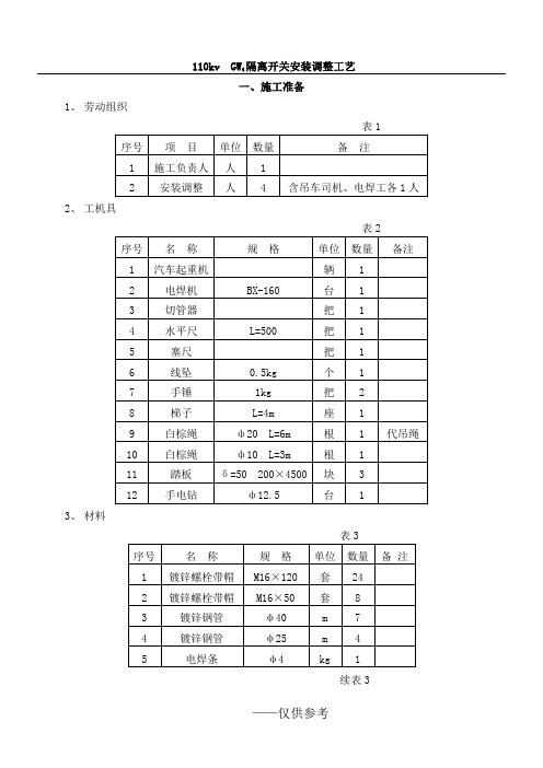 110kv  GW4隔离开关安装调整工艺