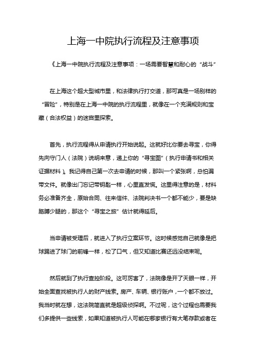 上海一中院执行流程及注意事项